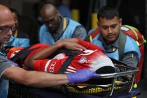 jamal musiala injury being carried on a stretcher