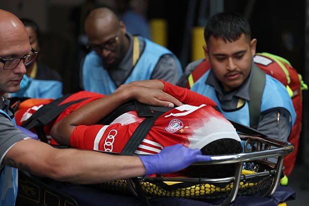 jamal musiala injury being carried on a stretcher