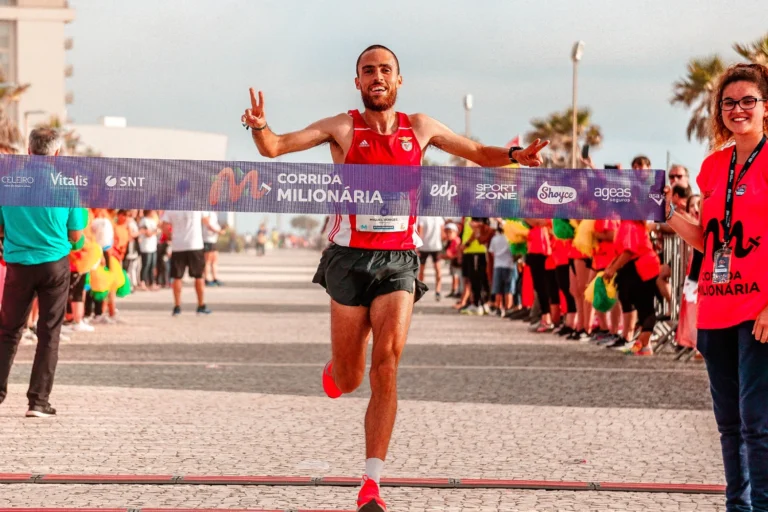 man finishing a marathon, just like manchester half marathon