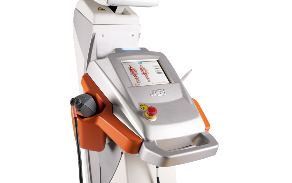 ASA M8 touchscreen monitor and user interface displaying anatomical treatment options